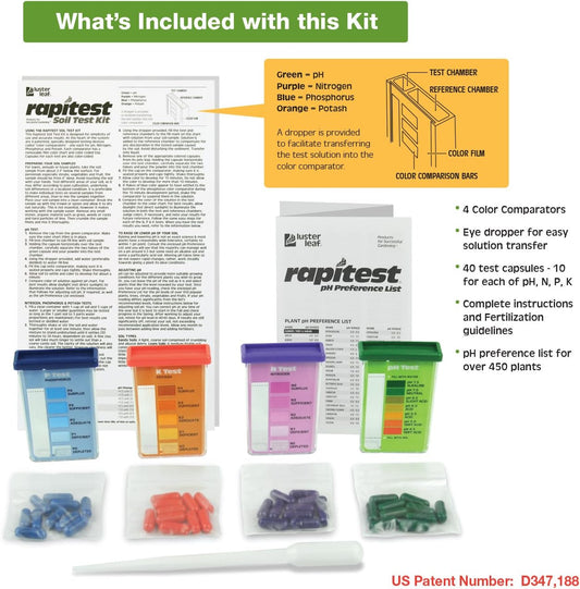 Luster Leaf Rapitest Test Kit for Soil pH, Nitrogen, Phosphorous and Potash