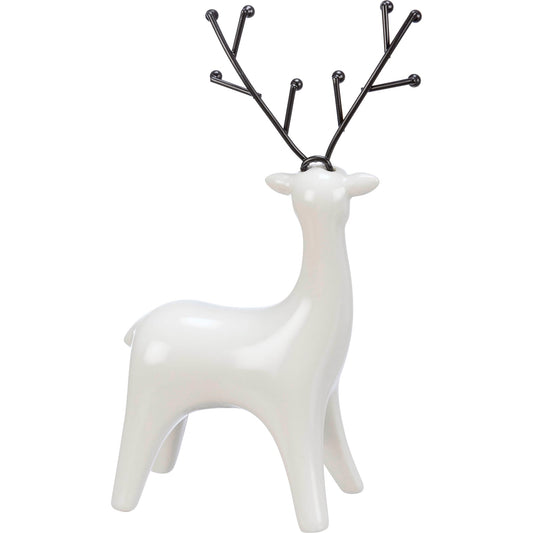 Primitives by Kathy Set of 2 White Ceramic Deer Figurines with Black Antlers