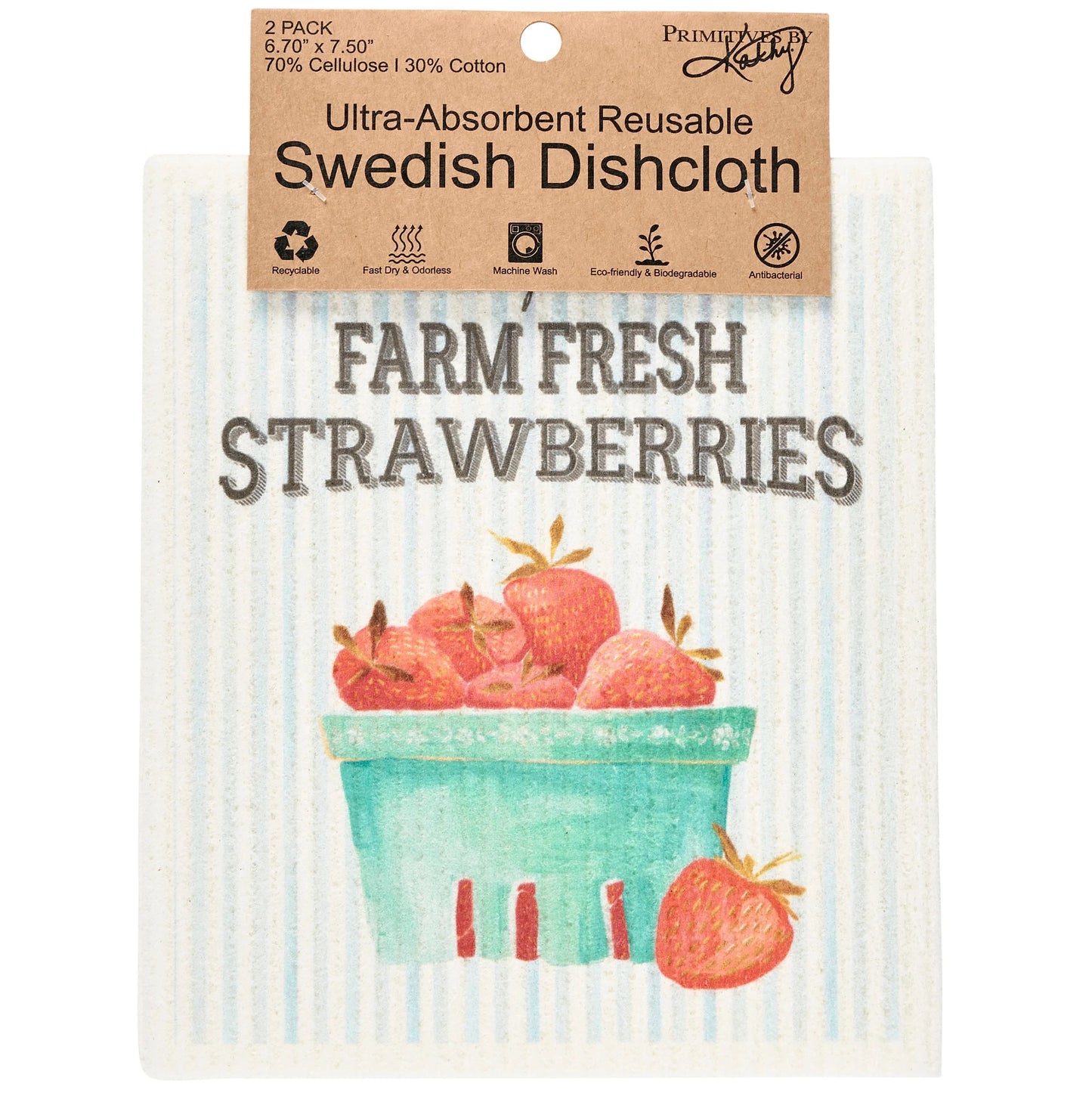 Primitives by Kathy Strawberry Swedish Dishcloth Set