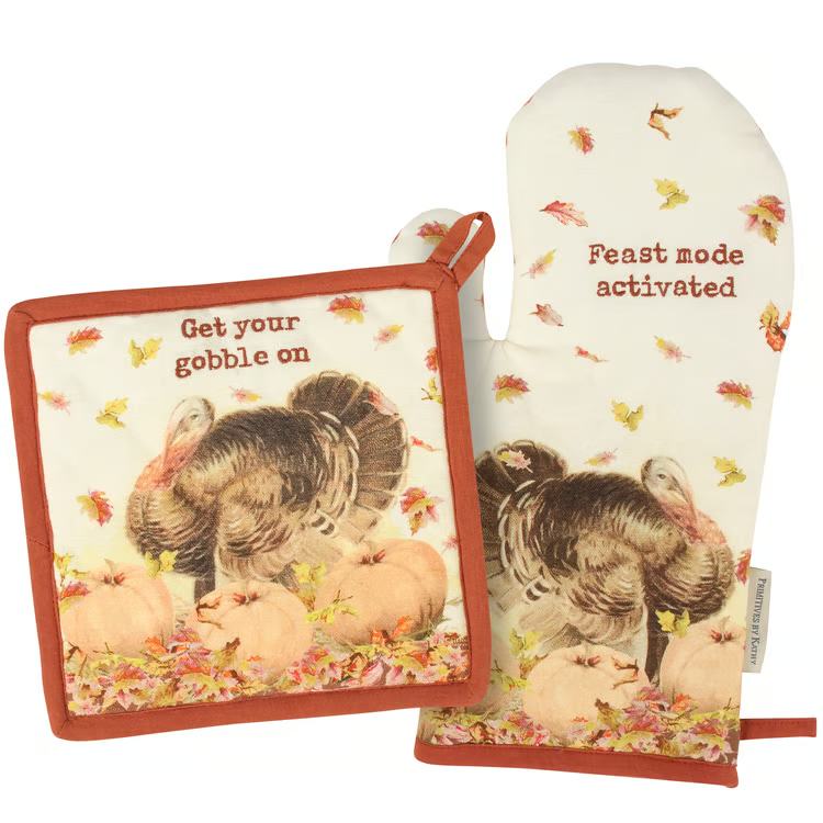 Primitives by Kathy Fall & Harvest Kitchen Set – Get Your Gobble On Hot Pad & Oven Mitt