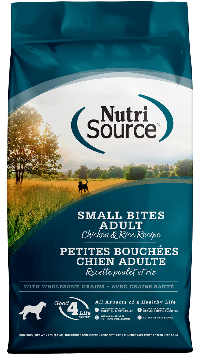 NutriSource Small Bites Adult Chicken & Rice Recipe with Wholesome Grains Dog Food - 4LB