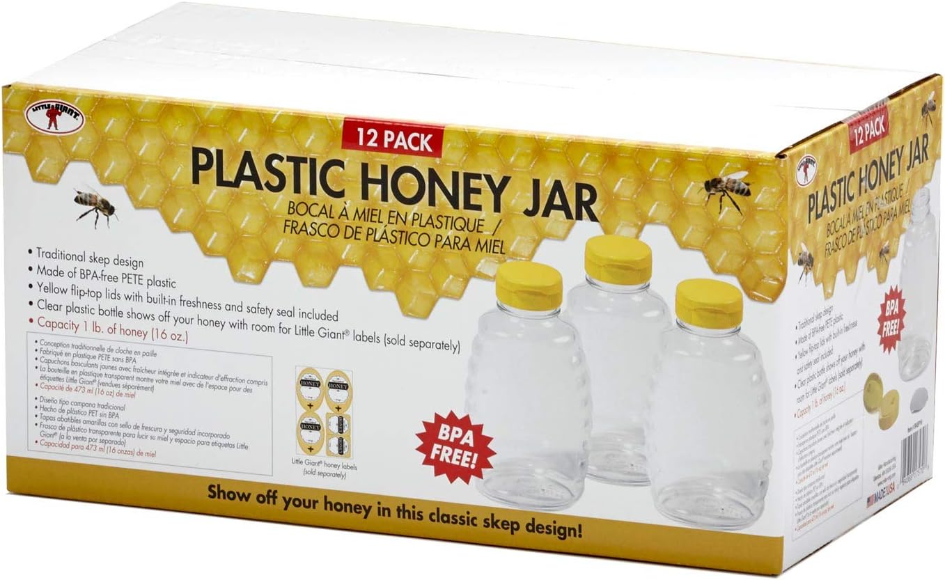 Miller Manufacturing Company Plastic Skep-Style Jar Honey Squeeze Bottle with Flip-top Lid - 16 oz- 12 Pack