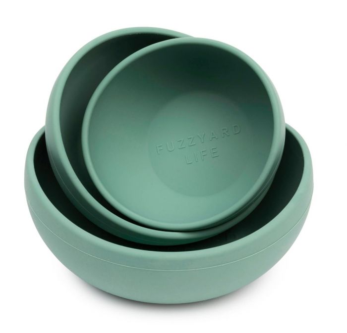 Fuzzyard Pet Silicone Dog Bowl, Non-Slip Bottom, Easy to Clean, Dishwasher Safe, Colorful Design (Myrtle Green, Medium)