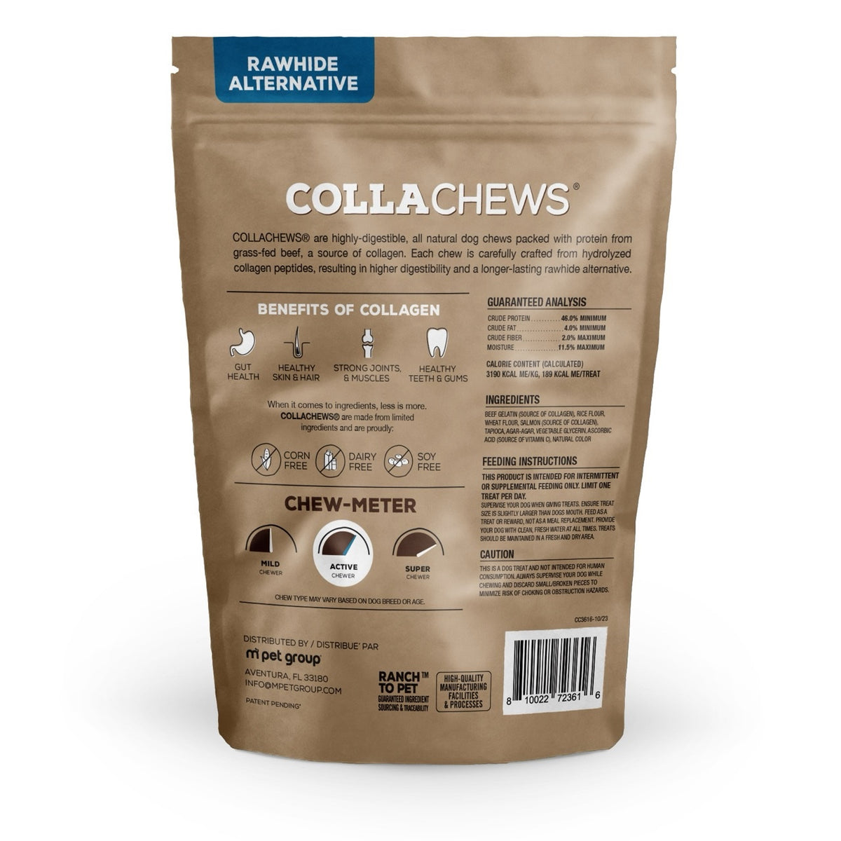 CollaChews Salmon & Collagen Rawhide Free 6" Roll Dog Treat - 4 Pack Bag