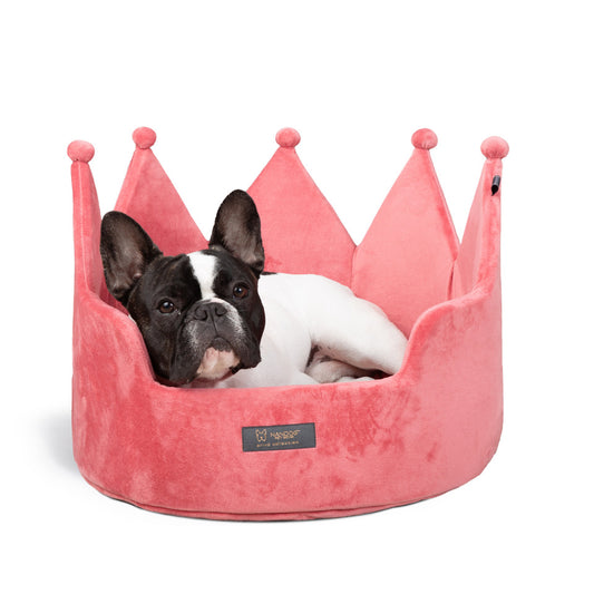 Nandog Pet Gear Prive Crown Cozy Round Cat & Dog Bed Collection Washable Indoor Pet Bed - Royal Micro Plush Pink 18" Large