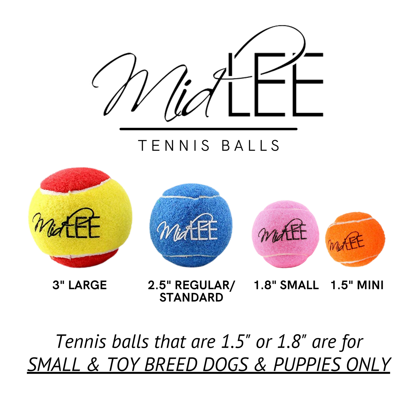 Midlee 1.5" Mini Dog Tennis Balls Bulk Set of 25 Assorted Colors