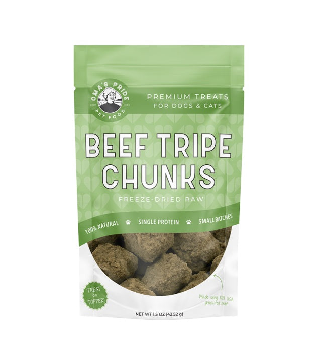 Oma's Pride Beef Tripe Chunks Freeze-Dried Dog & Cat Treats 1.5oz