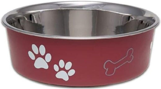 Loving Pets Merlot Red Stainless Steel Dish With Rubber Base - Small