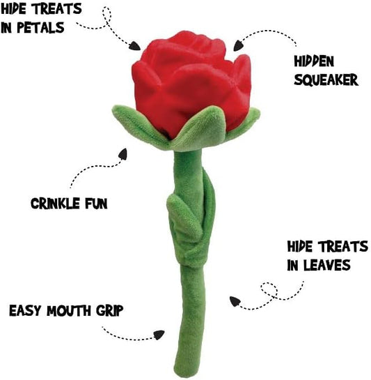FOUFIT Hide 'n Seek Florals Plush Rose Valentine's Toy for Dogs - Red