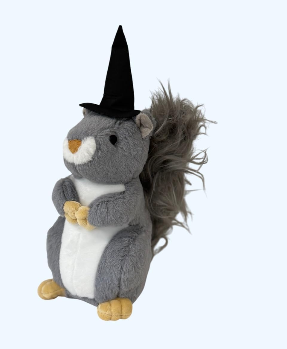 Midlee Halloween Squeaky Squirrel Plush Dog Toy with Witch Hat, 9" for Medium to Large Dogs