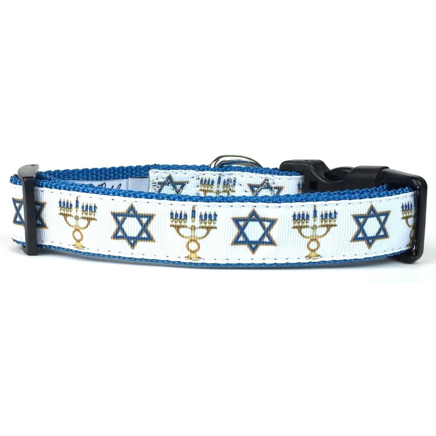 Midlee Medium Hanukkah Star of David Menorah Nylon Ribbon Dog Collar