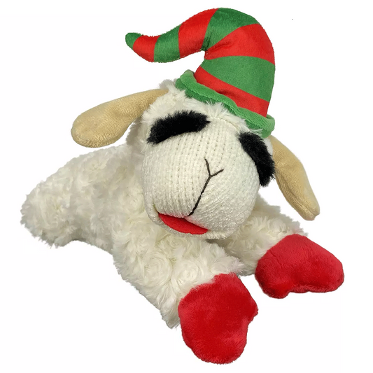 Multipet Holiday Lamb Chop With/Elf Hat 10" Plush Dog Toy