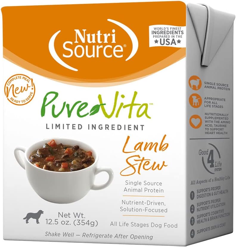 NutriSource PureVita Grain Inclusive Lamb Stew Flakes Tetra Pak Wet Dog Food - 12.5 oz