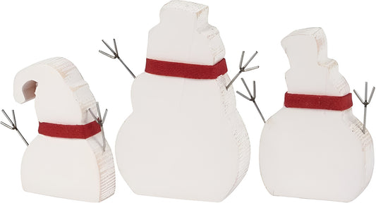 Primitives by Kathy Hand Lettered Winter Wishes Chunky Snowmen Sitter Set