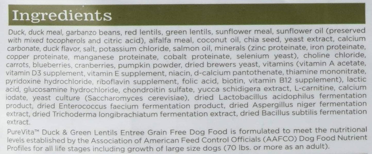 NutriSource PureVita Grain Free Duck & Green Lentils Entree Dry Dog Food - 15 lbs