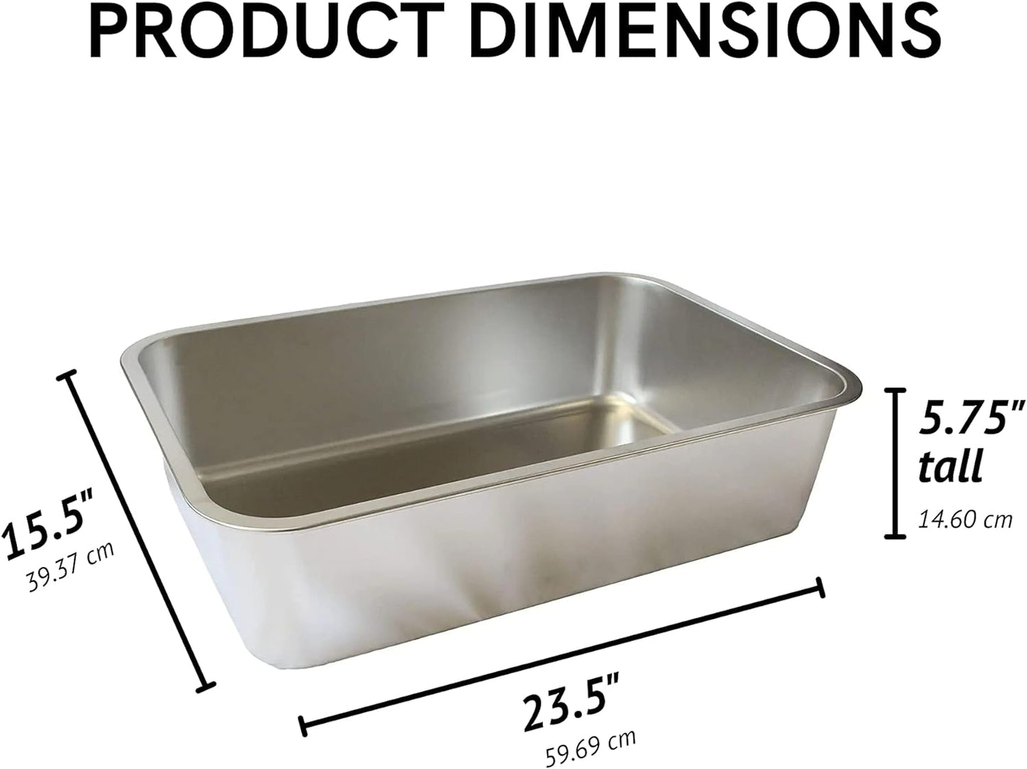 Midlee Stainless Steel Cat Litter Box- XL Size- 23.5" x 15.5" x 5.75"