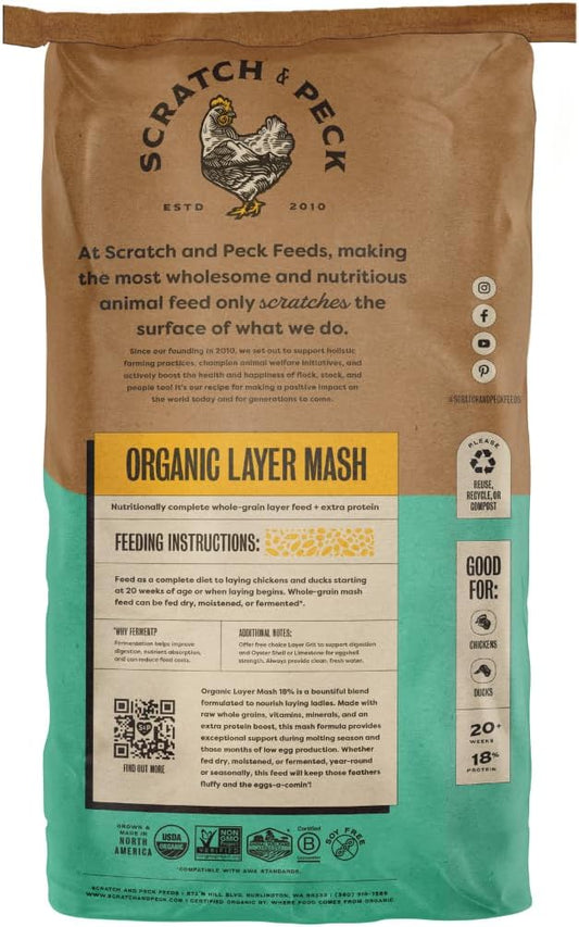 Scratch and Peck Naturally Free Organic Chicken & Duck 18% Layer Mash - 40-lbs