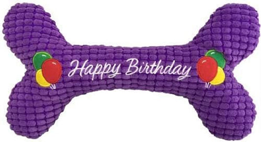 Petlou Pet Plush Chewy Squeaky Happy Birthday Bone - 10"