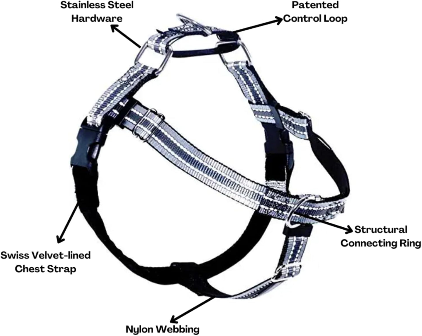 2 Hounds Design Freedom No-Pull Dog Harness with Leash | Reflective Black, 1" X-Large