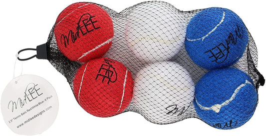 Midlee 4th of July Dog Tennis Balls- USA Red White & Blue Pet Toy Ball- Set of 6