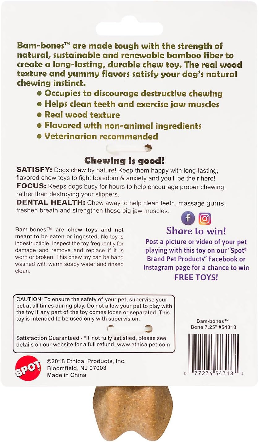 ETHICAL/SPOT Bam-Bone Bone Chicken Flavor Dog Chew Toy - 7.25"