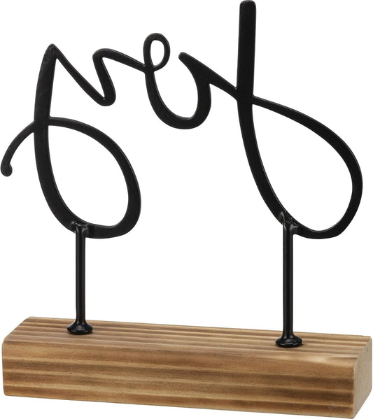 Primitives by Kathy Decorative Metal Word Art Sign with Wooden Base - Joy Sitter