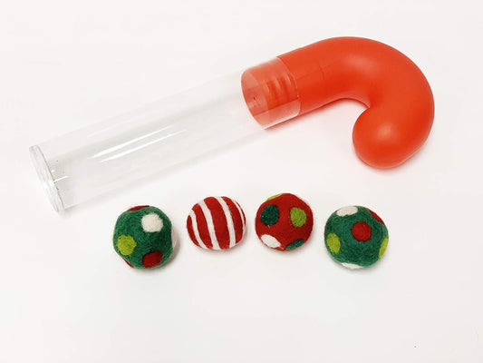 Midlee Designs Candy Cane Wool Ball Filled Cat Toys