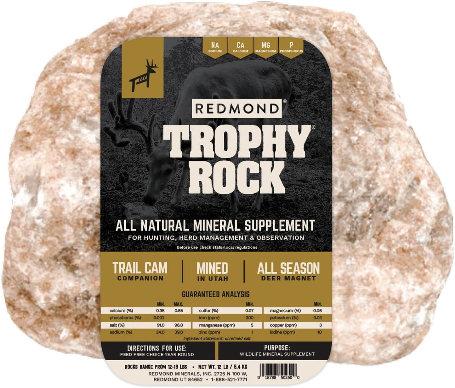 Trophy Rock Redmond Mineral Rock/Salt Lick, Attract Deer and Big Game - 12 LB -One Rock