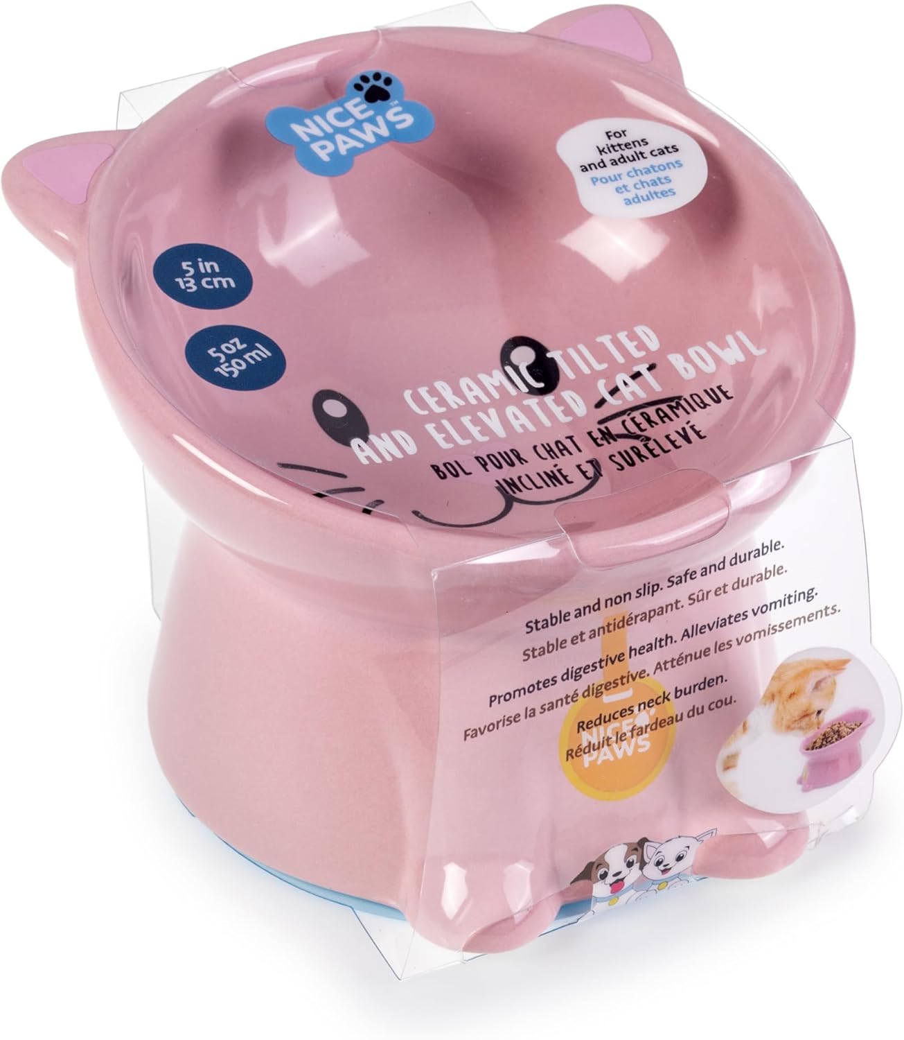 Nice Paws Tilted Cat Bowl - Pink