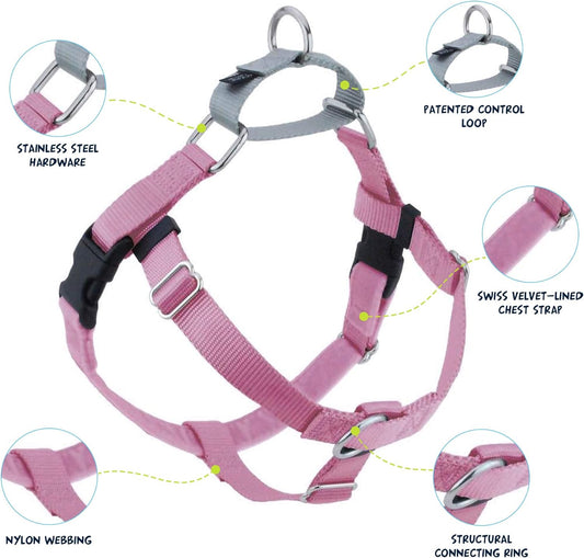 2 Hounds Design Freedom No Pull Dog Harness, Adjustable Harness and Leash Set, Easy Walking & Comfortable Control, Fits Small, Medium & Large Dogs, Solid Colors, Made in USA, 1" XL, Rose
