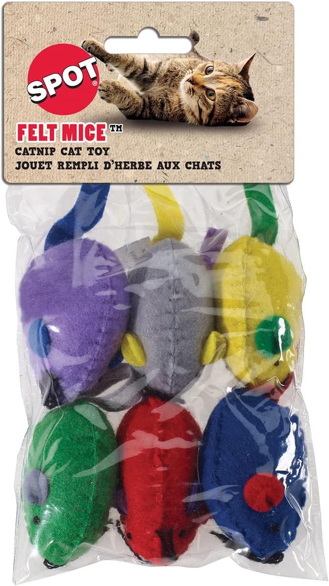 Spot Felt Mice with Catnip Cat Toys- 6 Mice