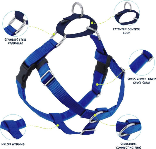 2 Hounds Design Freedom No Pull Dog Harness | Adjustable Gentle Comfortable Control for Easy Dog Walking |for Small Medium and Large Dogs | Made in USA | Leash Included | 5/8" SM Royal Blue
