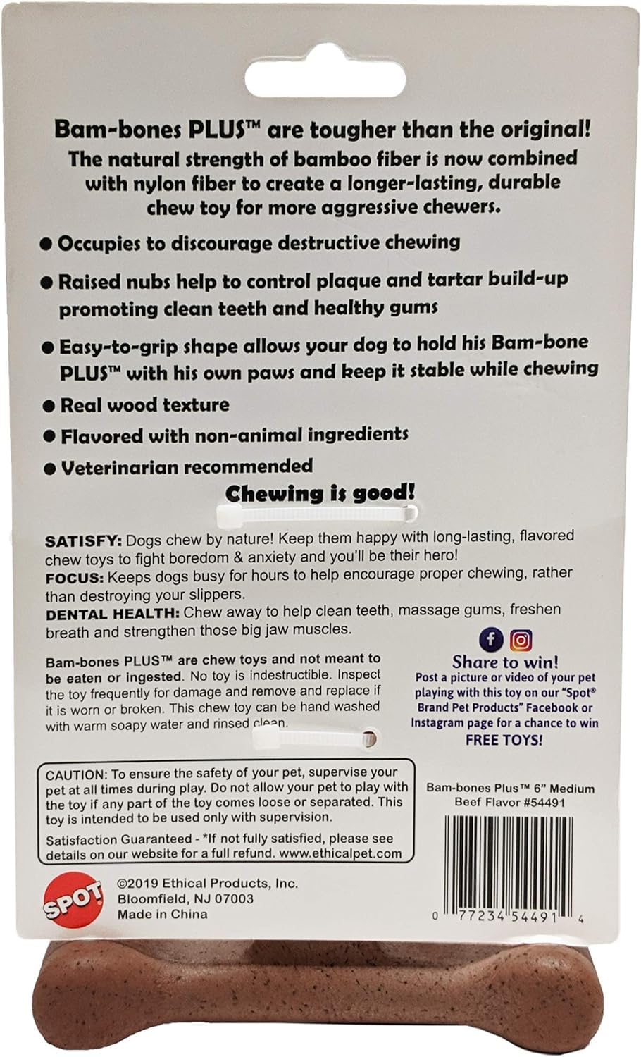 Ethical Pet Products Bambone Plus Bone Chicken Dog Chew Toy - Beef Flavor (6")