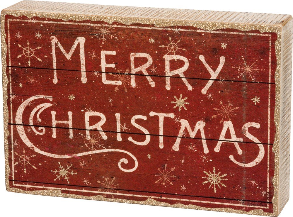 Primitives by Kathy Distressed Red and White Box Sign, Merry Christmas