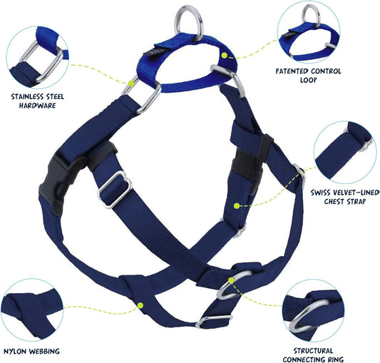 2 Hounds Design Freedom No-Pull Dog Harness with Leash, Large, 1-Inch Wide, Navy