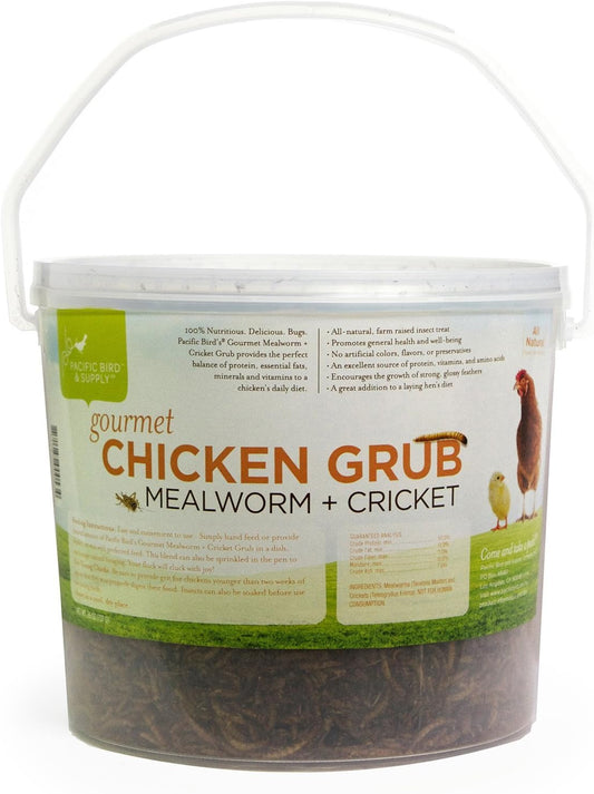 Pacific Bird & Supply Co. Gourmet Chicken Grub Mealworm and Cricket / Chicken Grub Dried Mealworms/Cricket Bucket