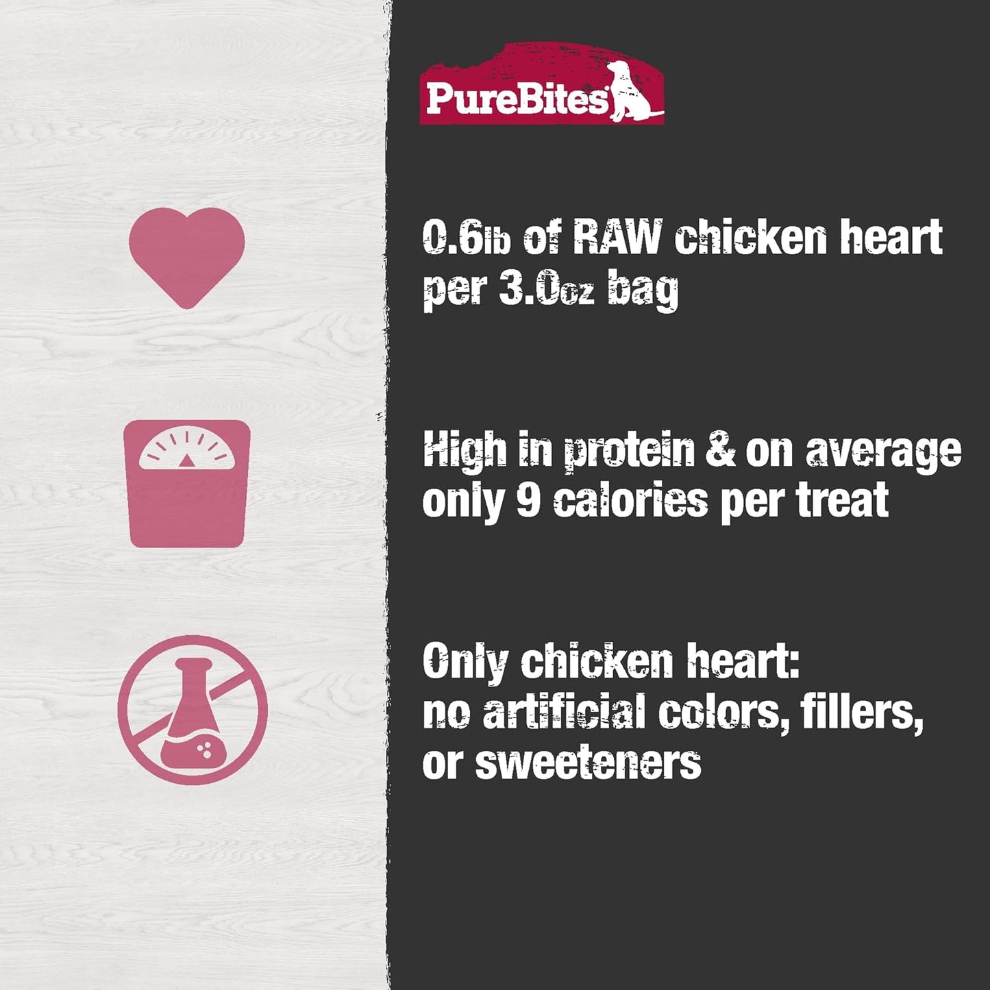 PureBites Chicken Heart Freeze Dried Dog Treats, 1 Ingredient, Made in USA, 3oz