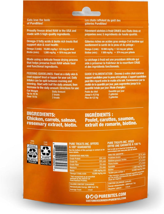PURE BITES+ Skin & Coat Freeze Dried Cat Treats Made in USA 1.09oz