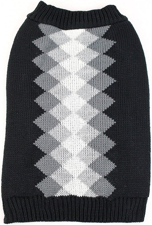 Midlee Argyle Dog Sweater - Black