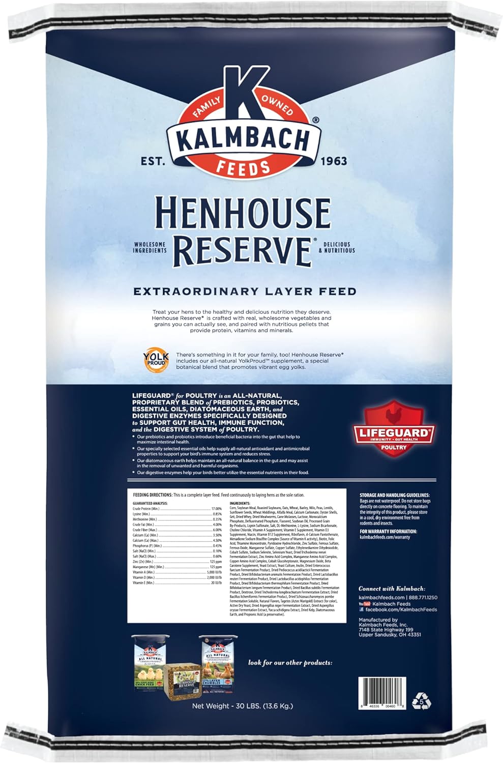 Kalmbach Feeds Henhouse Reserve 17% Whole Grain Complete Layer Feed for Hens, 30 lb