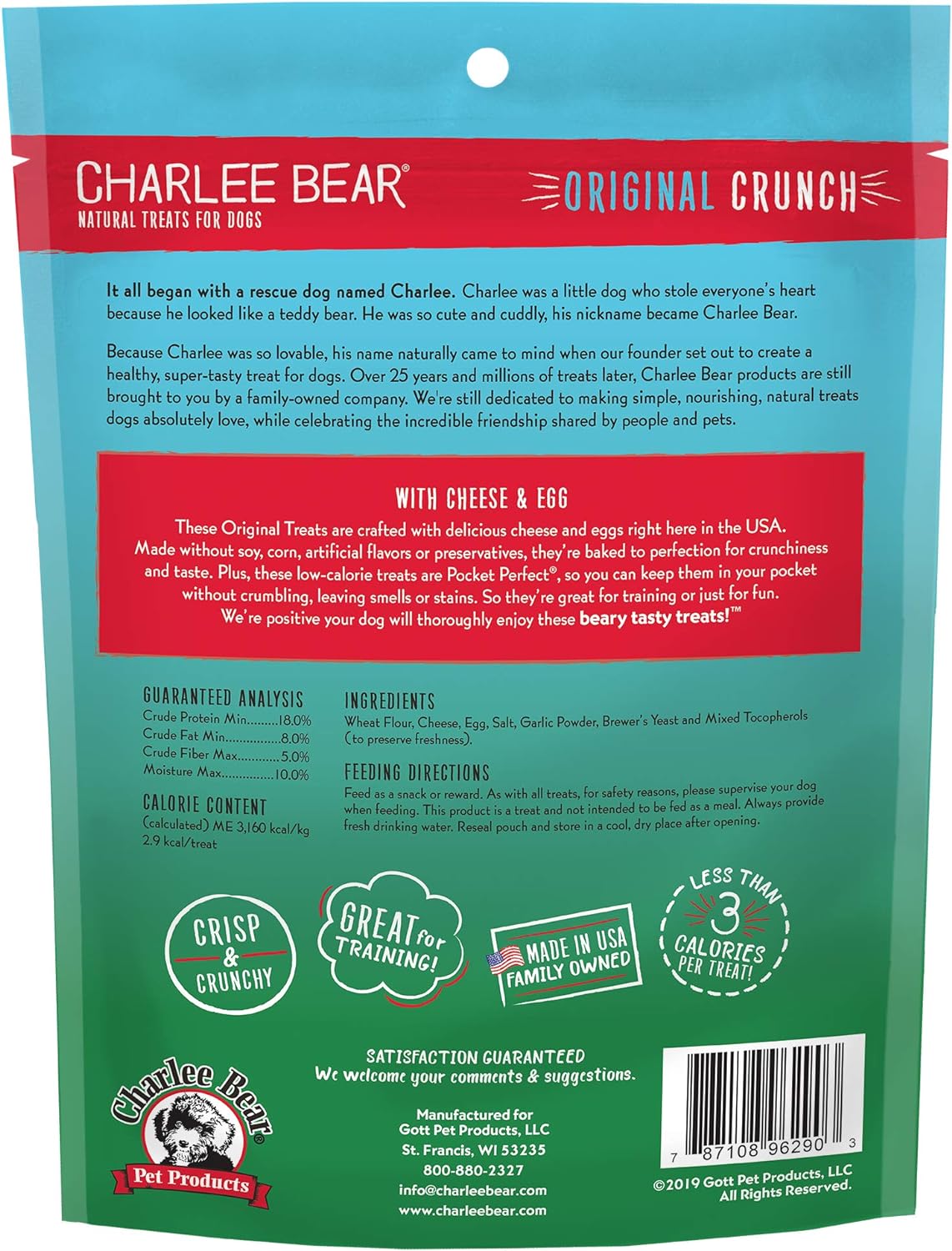 Charlee Bear Original Crunch Dog Treats with Cheese and Egg Flavor-16 oz(2 Pack)