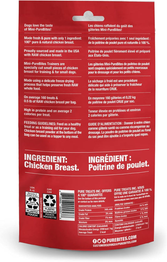PureBites Mini Chicken Breast Freeze Dried Dog Treats, 1 Ingredient, Made in USA, 2.1oz