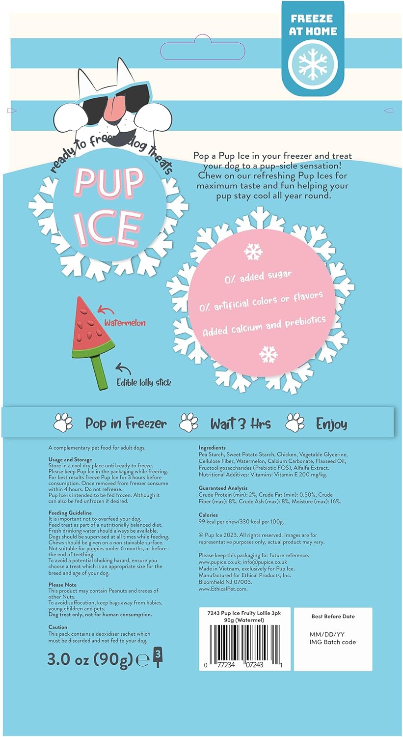 Ethical Pup Ice Freeze-at-Home Dog Chews Treats, Fruity Lollies Watermelon Flavor