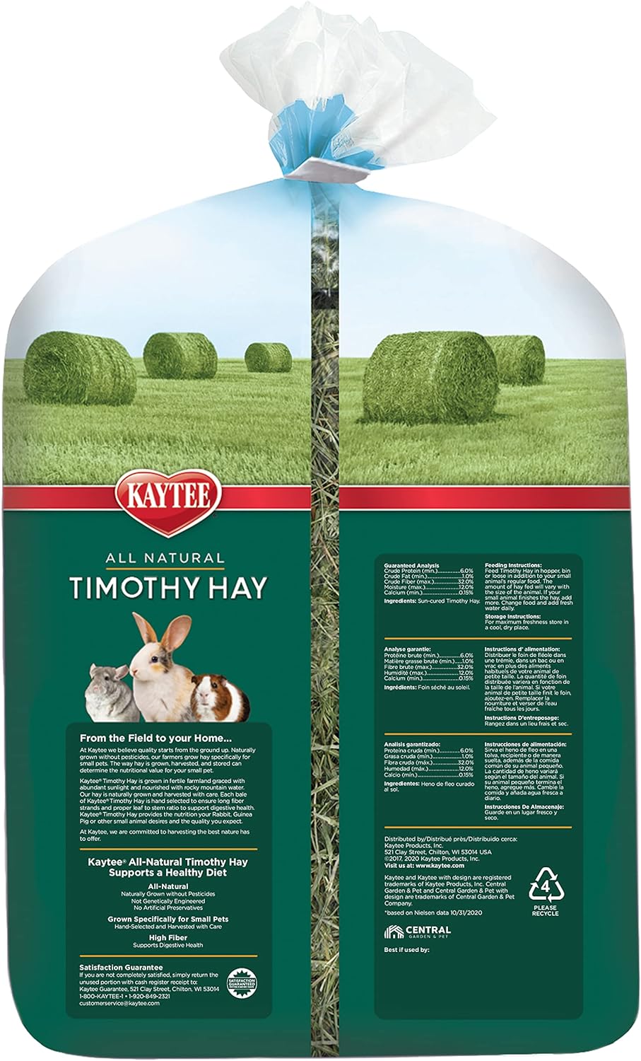 Kaytee All Natural Timothy Hay for Guinea Pigs, Rabbits & Other Small Animals - 6 Pound
