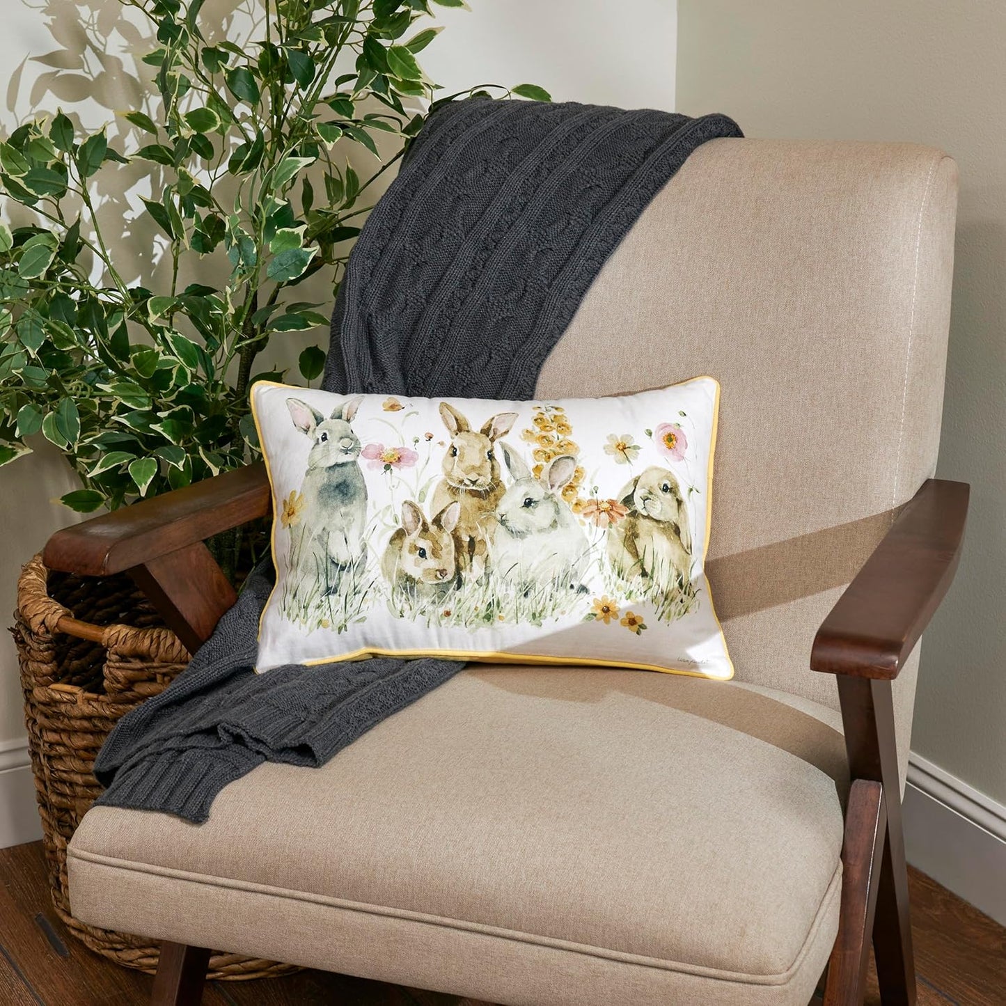 Primitives by Kathy Flower Bunnies Spring Easter Pillow - Size 18" x 12"