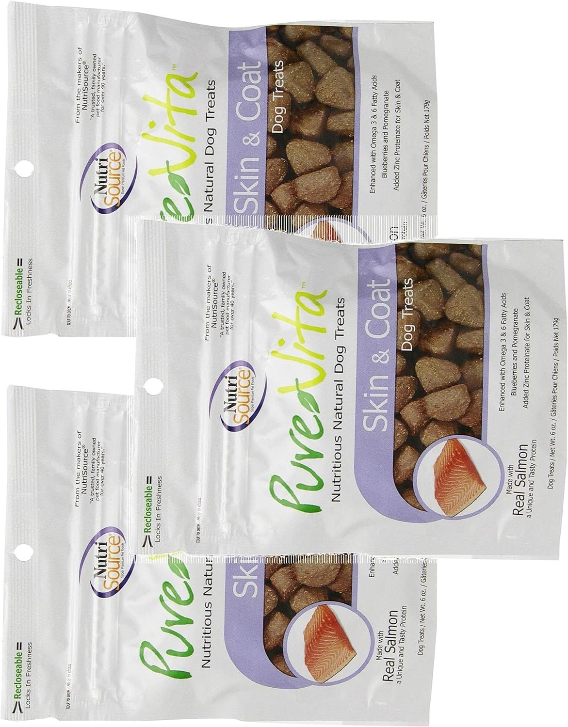 Pure Vita Skin & Coat Dog Treats With Real Salmon, - 6Oz (3-Pack)