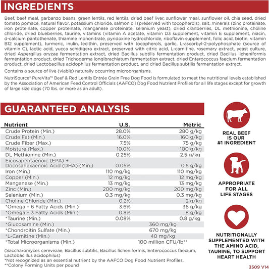 NutriSource PureVita Grain Free Beef & Red Lentils Entree Dry Dog Food - 25 lbs