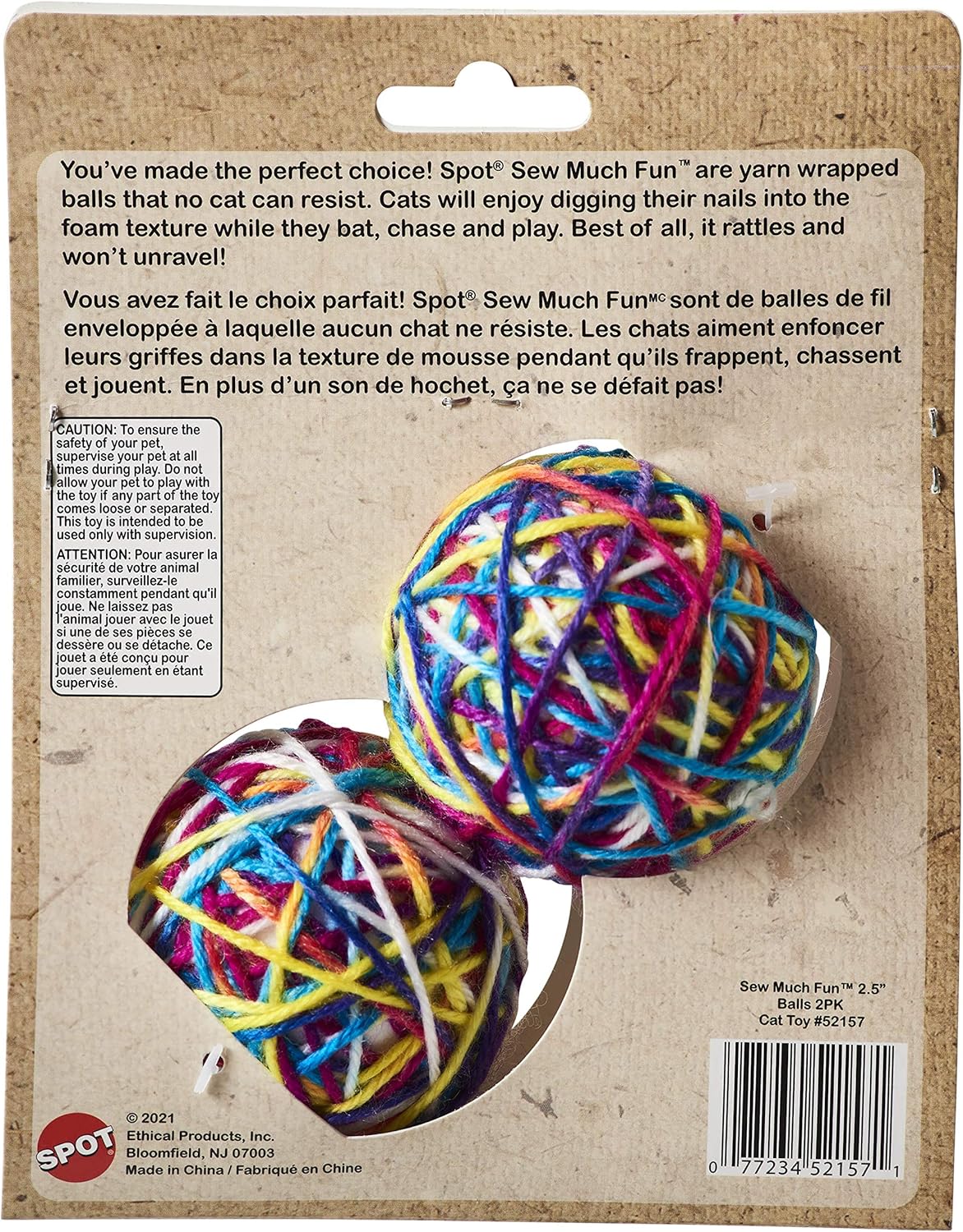 ETHICAL/SPOT Sew Much Fun Yarn Ball Cat Toys - 2.5" (2pk)