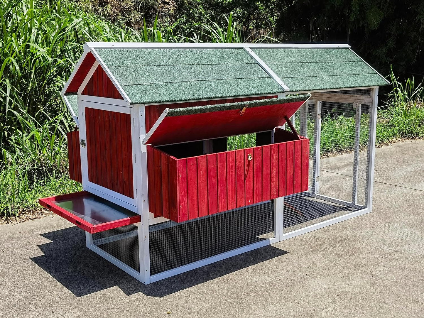 Midlee Red Barn Wooden Chicken Coop with Run Hen House Nesting Box Backyard Covered Enclosure