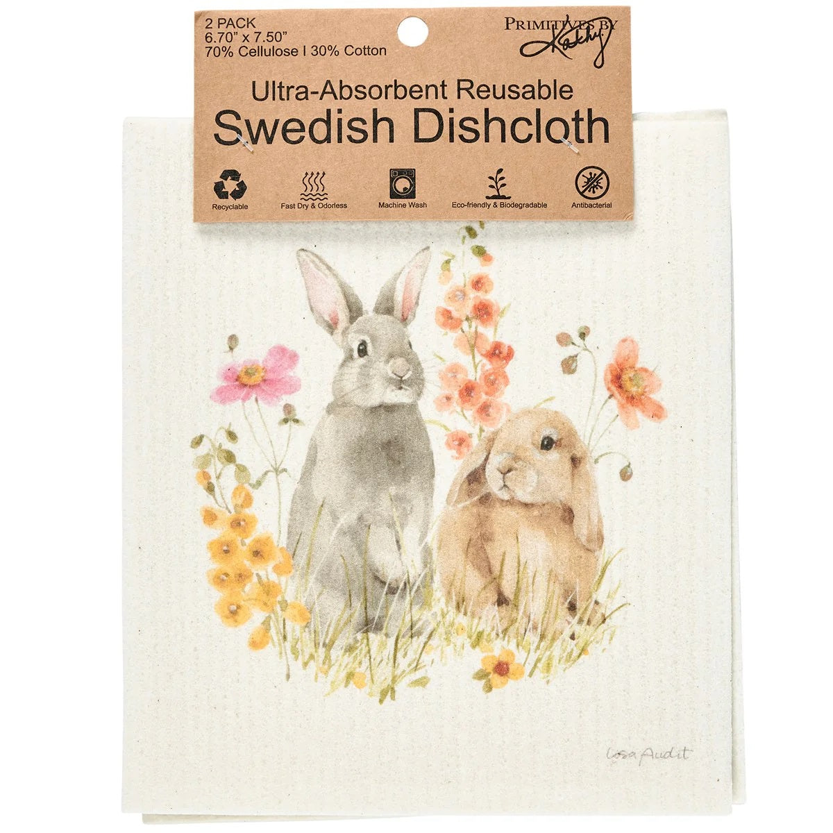 Primitives by Kathy Flower Bunnies Swedish Dishcloth Set